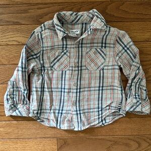 👶🏻 SPLENDID BABY Boys Button Down Shirt 12-18 months tan red blue euc